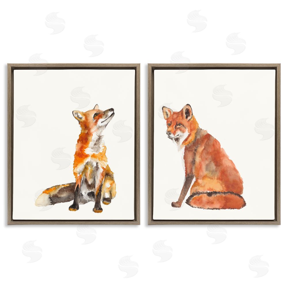 Jennifer Goldberger Curious Fox Watercolor Paintings Brown Floating Frame Canvas Wall Art Print