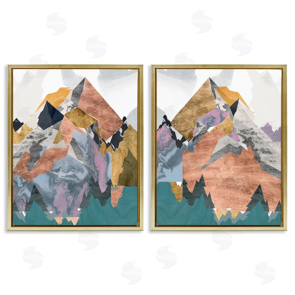 Jennifer Goldberger Foil Collage Mountain Landscape Gold Floating Frame Canvas Wall Art Print