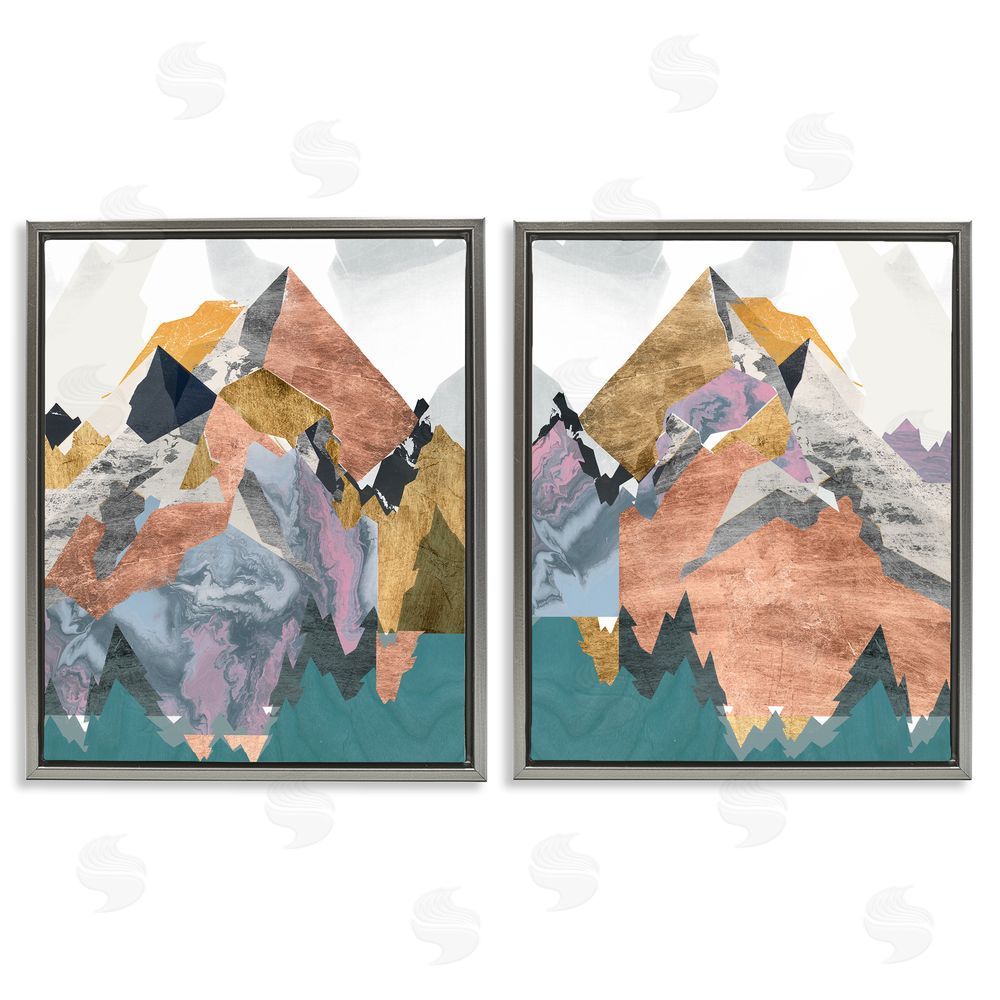 Jennifer Goldberger Foil Collage Mountain Landscape Gray Floating Frame Canvas Wall Art Print
