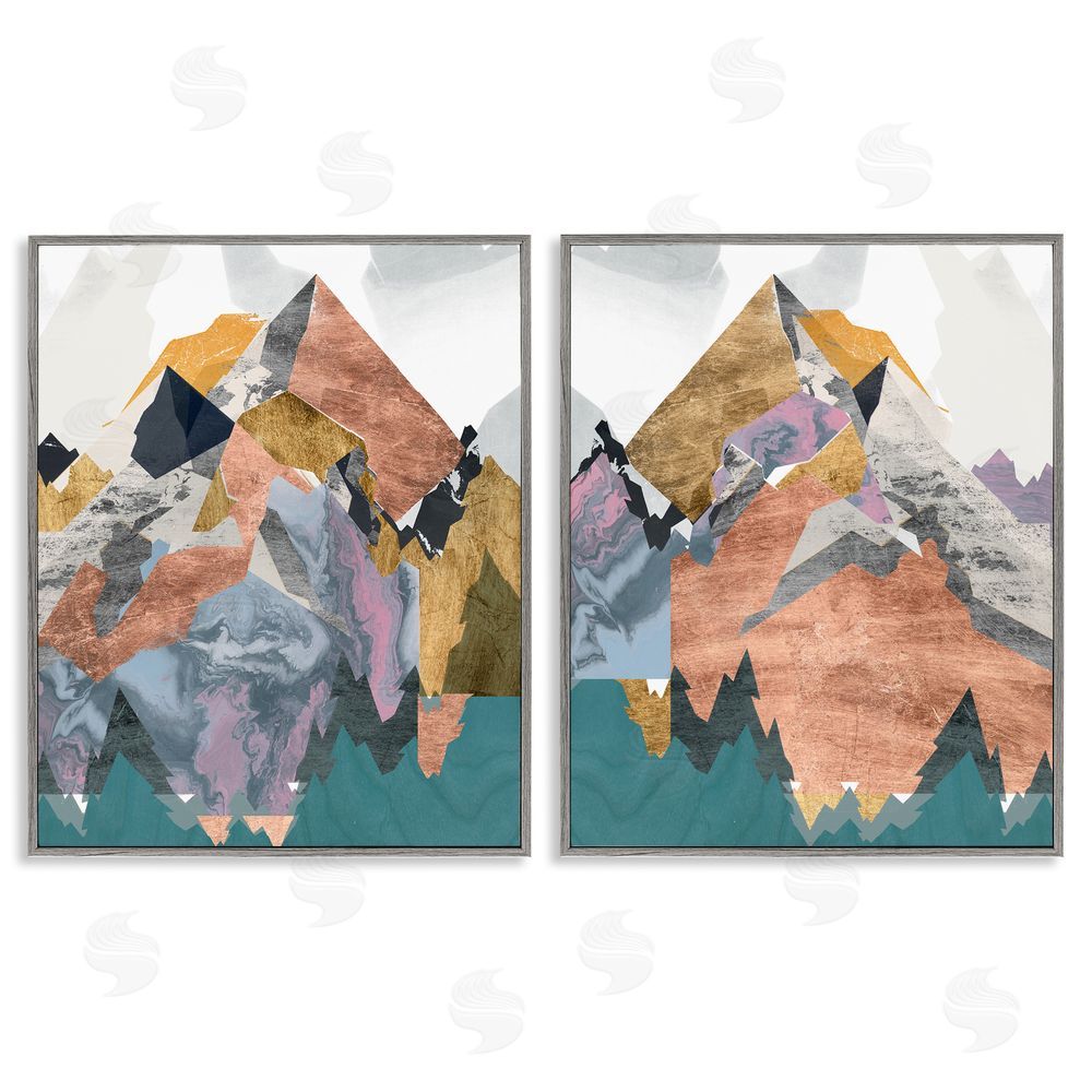 Jennifer Goldberger Foil Collage Mountain Landscape Gray Framed Giclee Wall Art Print