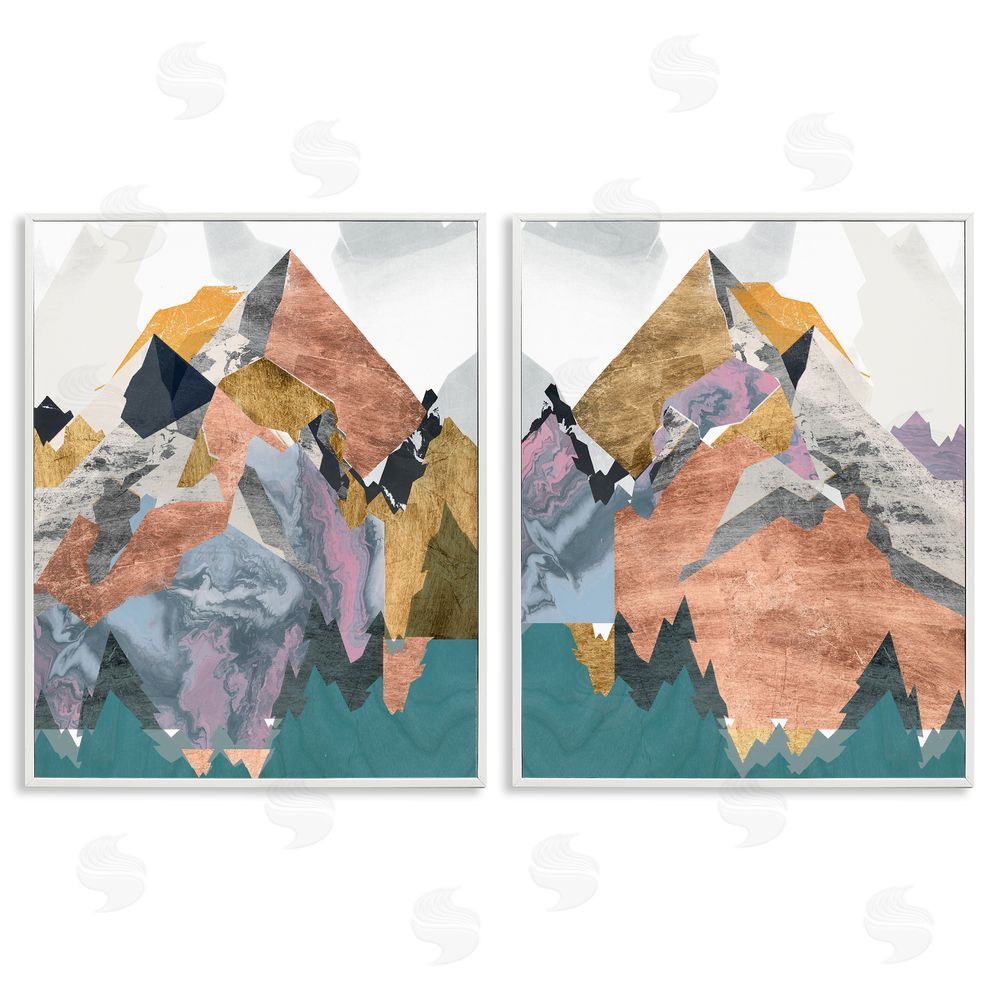 Jennifer Goldberger Foil Collage Mountain Landscape White Framed Giclee Wall Art Print