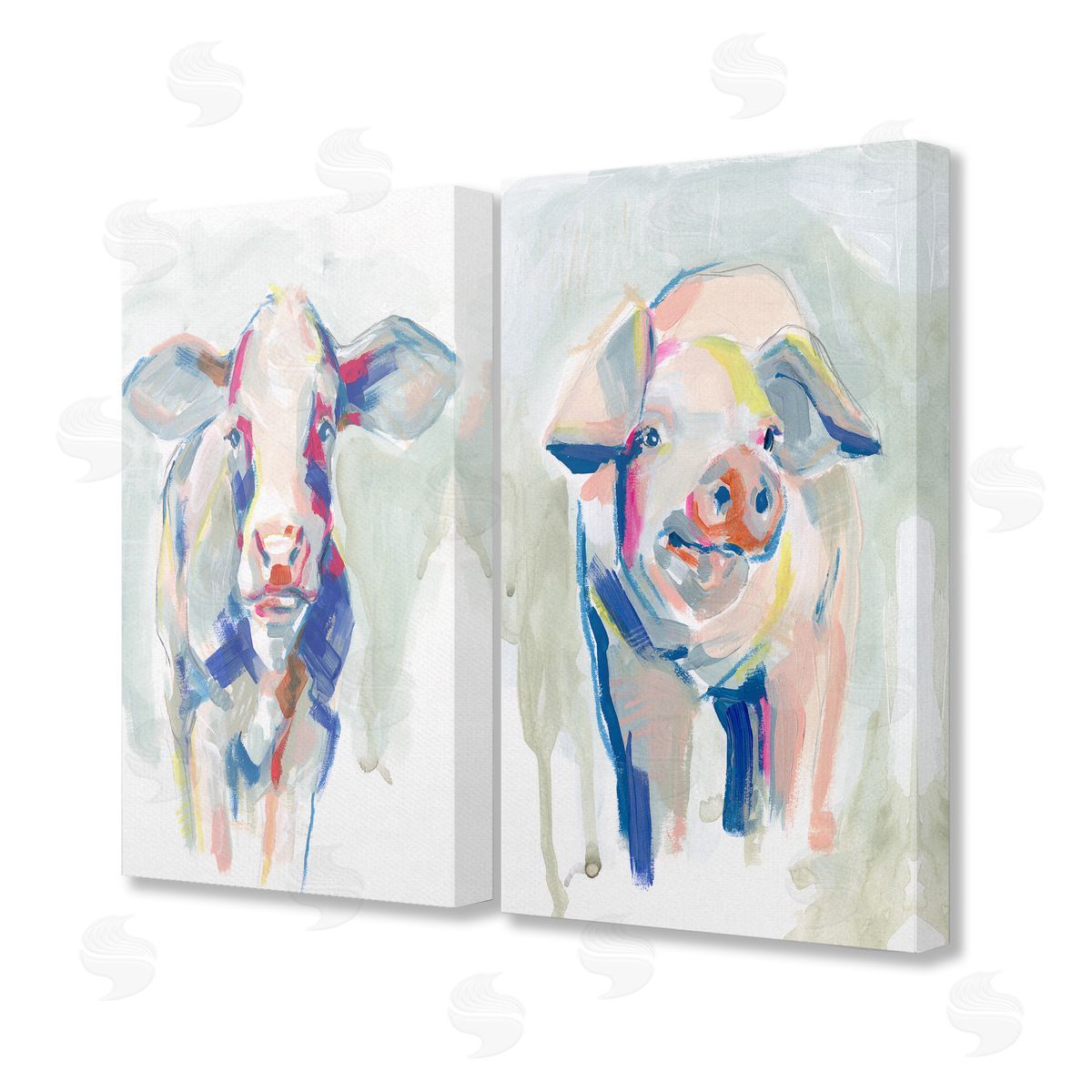 Jennifer Paxton Parker Colorful Cow & Pig Farm Animals Canvas Wall Art Print