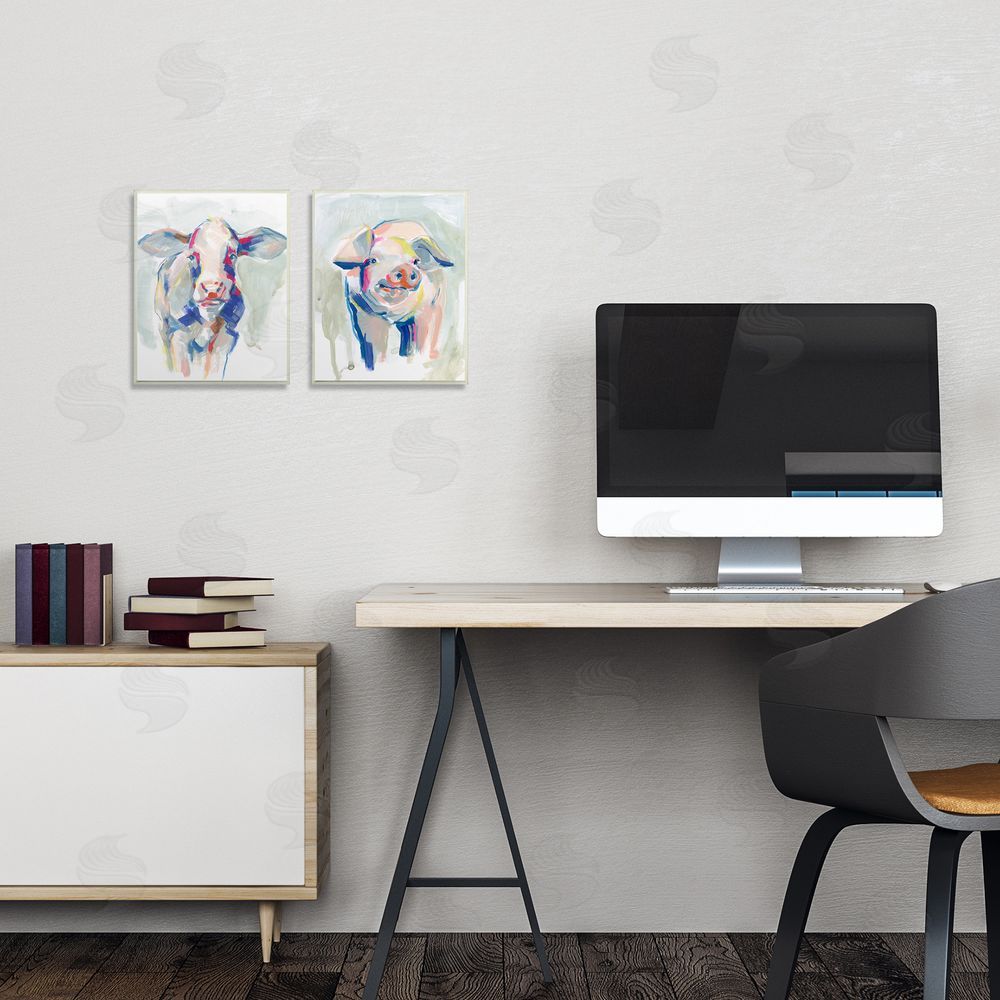 Jennifer Paxton Parker Colorful Cow & Pig Farm Animals Canvas Wall Art Print in Room