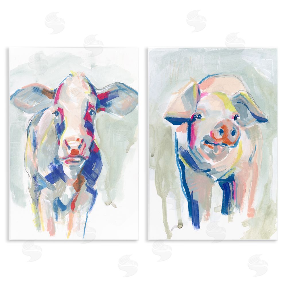 Jennifer Paxton Parker Colorful Cow & Pig Farm Animals Wooden Wall Plaque Art Print