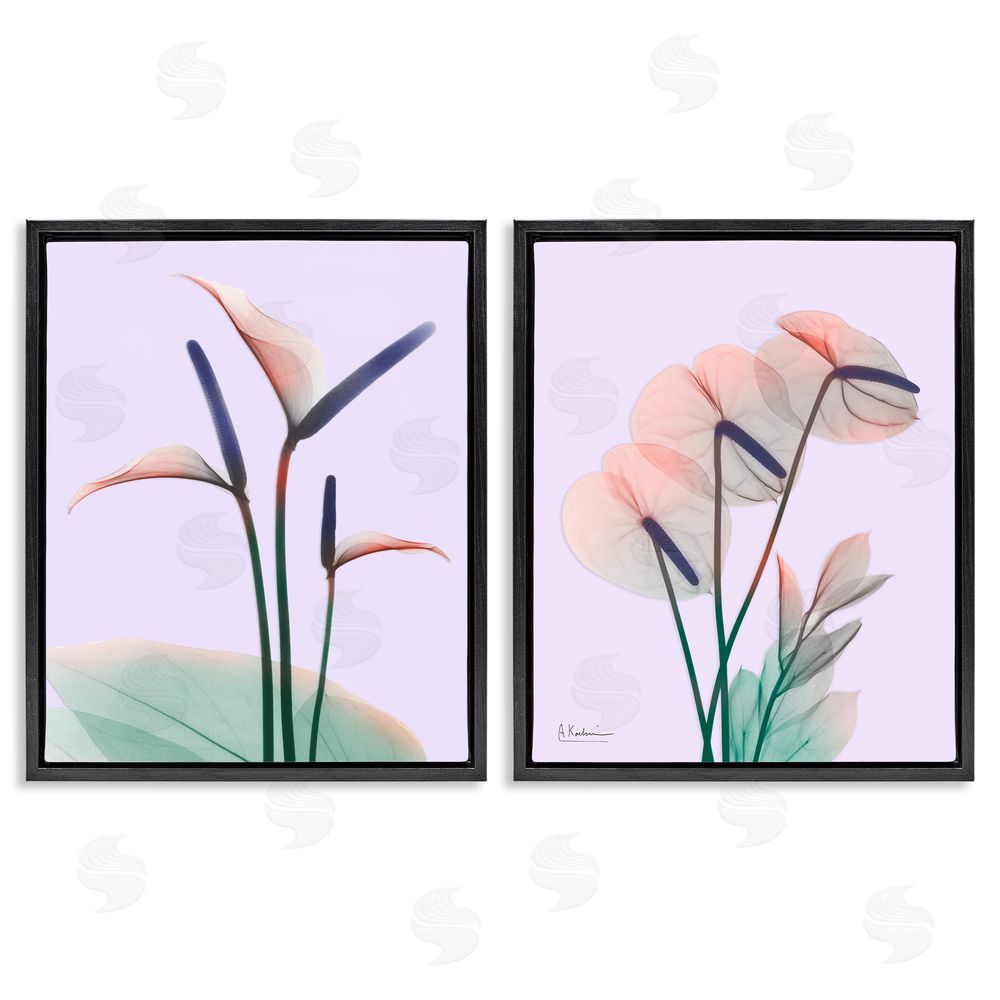 Albert Koetsier Neon Reeds Purple Green Flower Design Black Floating Frame Canvas Wall Art Print