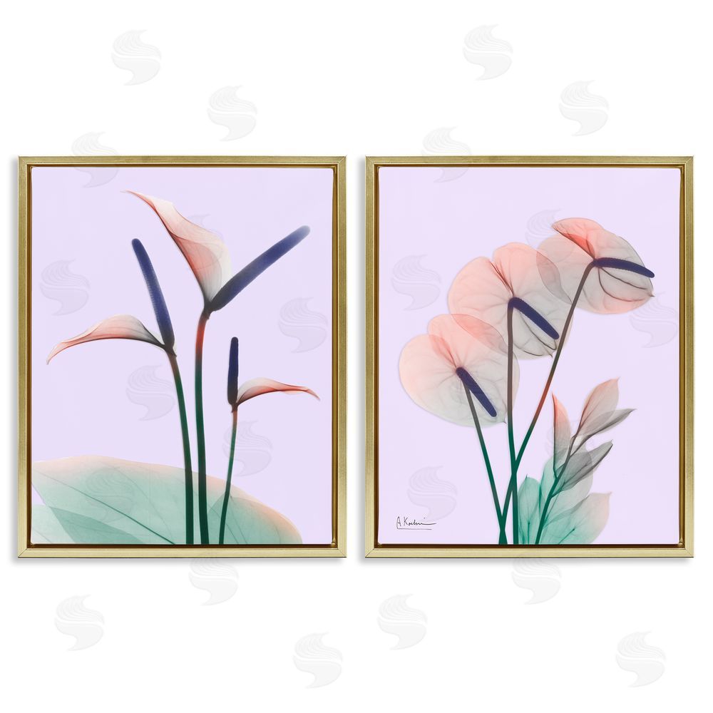 Albert Koetsier Neon Reeds Purple Green Flower Design Gold Floating Frame Canvas Wall Art Print