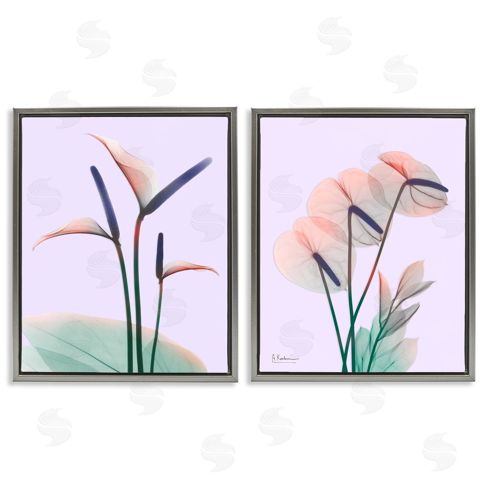 Albert Koetsier Neon Reeds Purple Green Flower Design Gray Floating Frame Canvas Wall Art Print