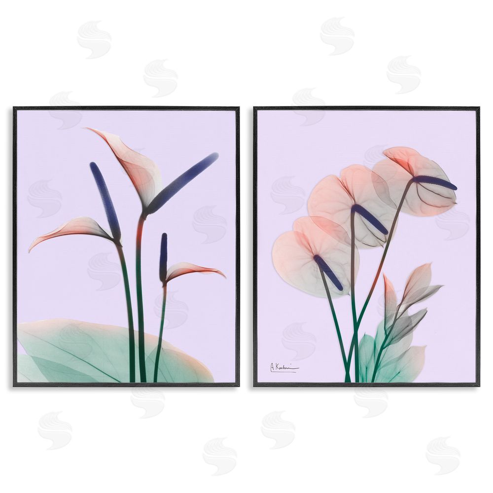 Albert Koetsier Neon Reeds Purple Green Flower Design Black Framed Giclee Wall Art Print