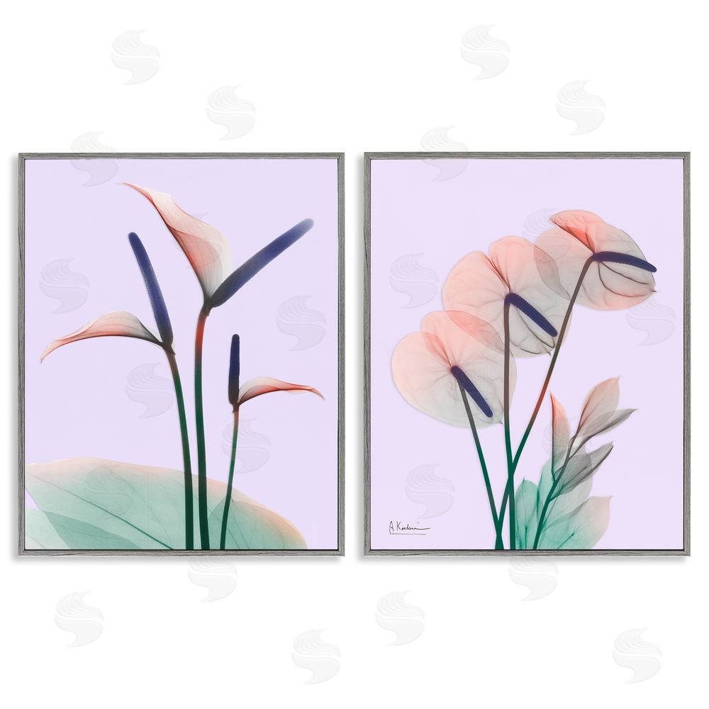 Albert Koetsier Neon Reeds Purple Green Flower Design Gray Framed Giclee Wall Art Print