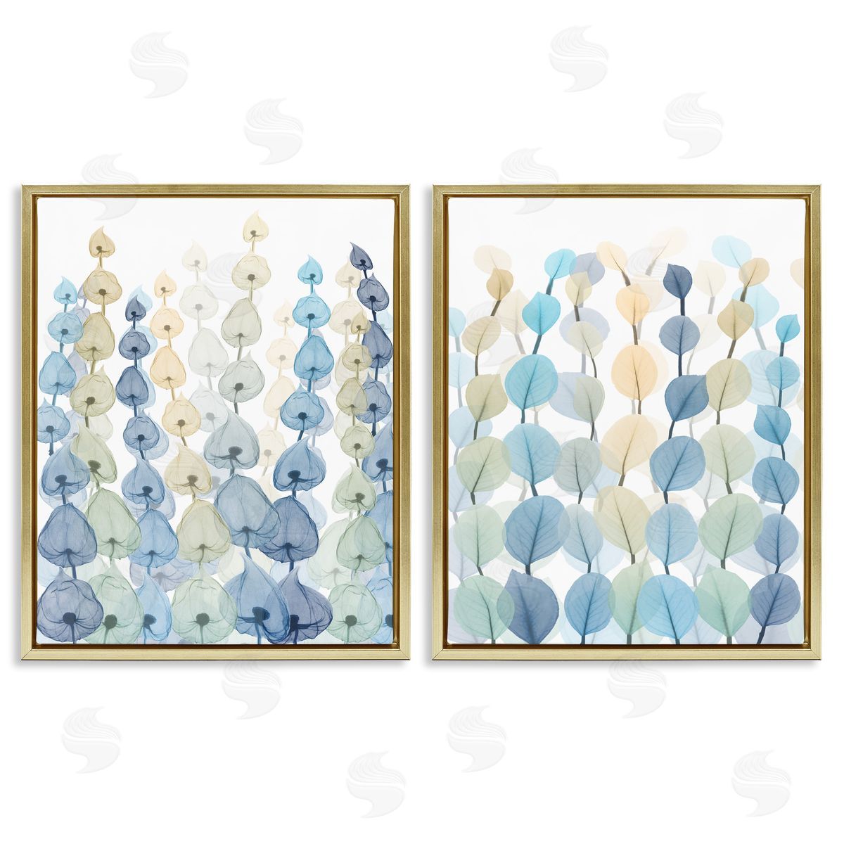 Seaweed & Ocean Plants Pattern Gold Floating Frame Canvas Wall Art, Home Decor by Albert Koetsier