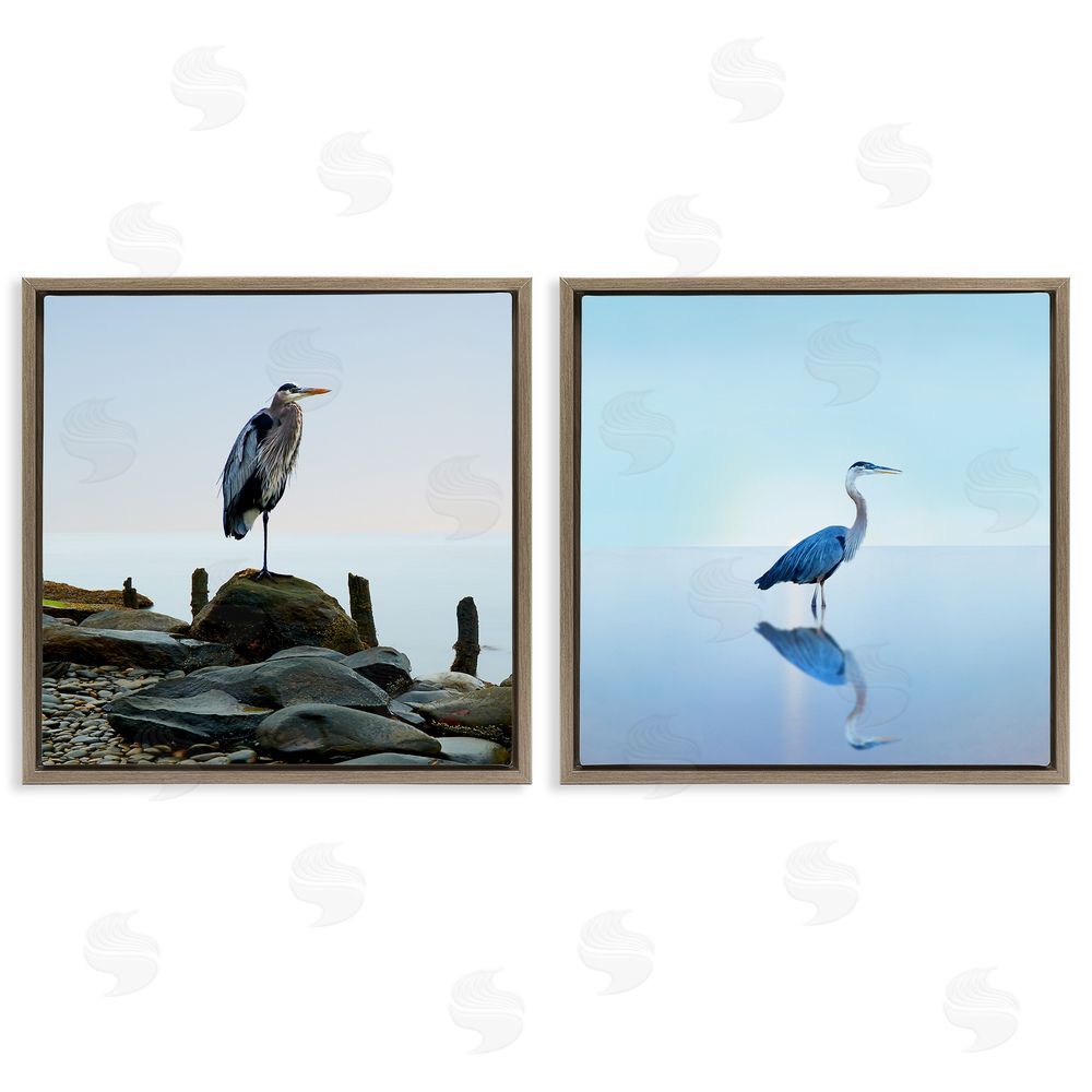 James McLoughlin Beach Heron Ocean Animal Photographs Brown Floating Frame Canvas Wall Art Print