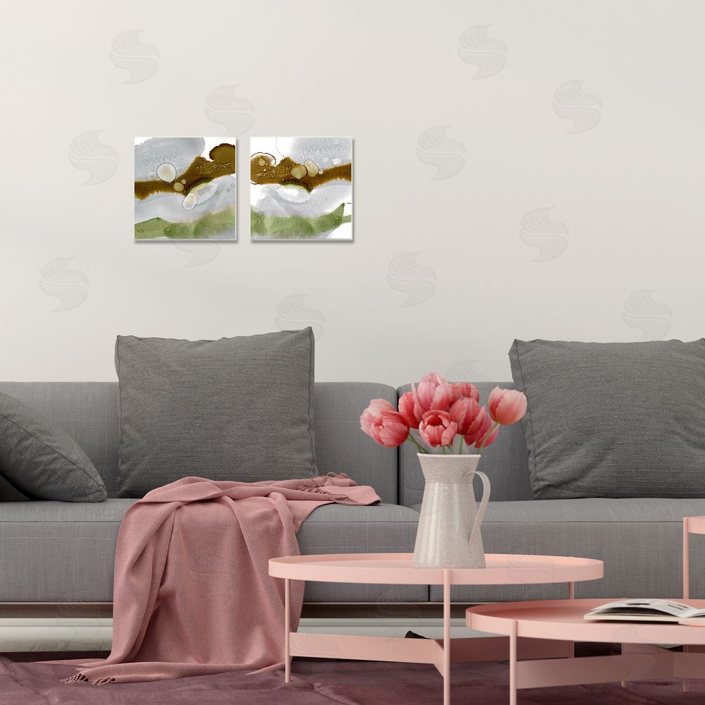 Ethan Harper Gold Green Liquid Abstract Paintings Canvas Wall Art Print in Room