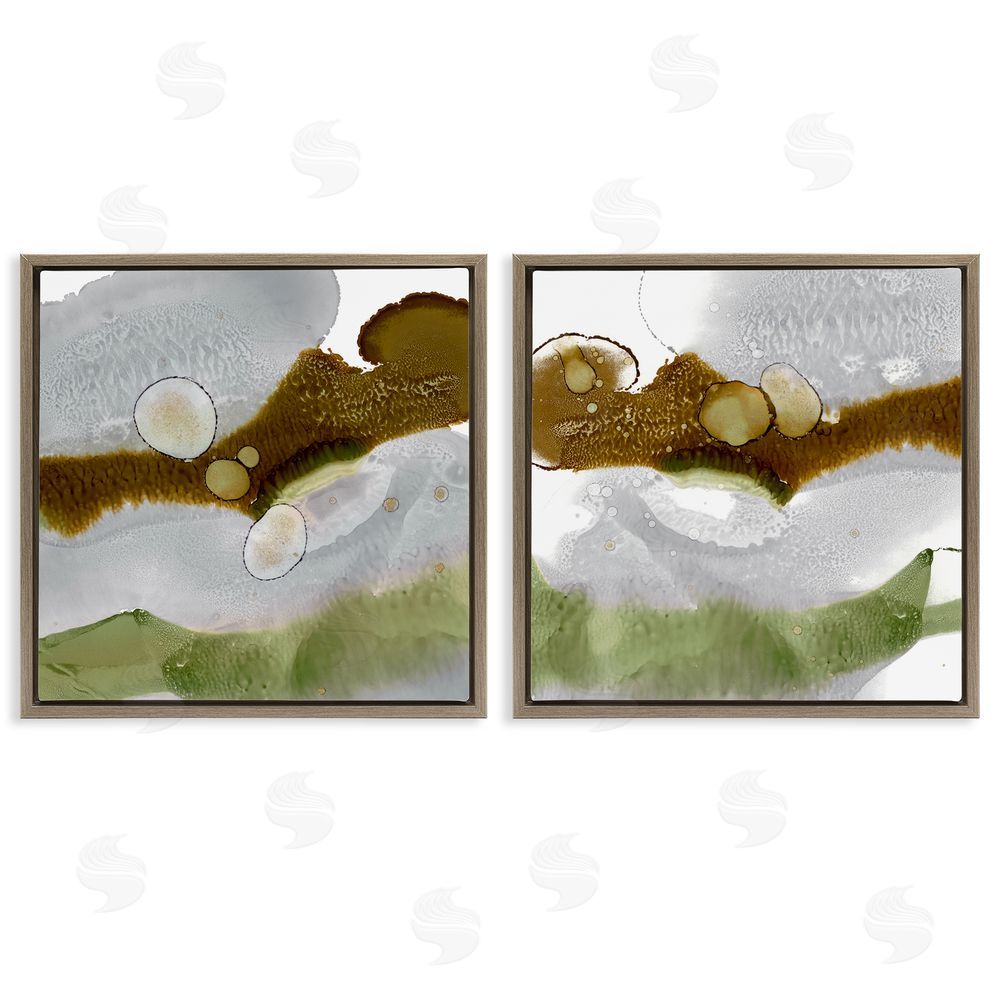 Ethan Harper Gold Green Liquid Abstract Paintings Brown Floating Frame Canvas Wall Art Print