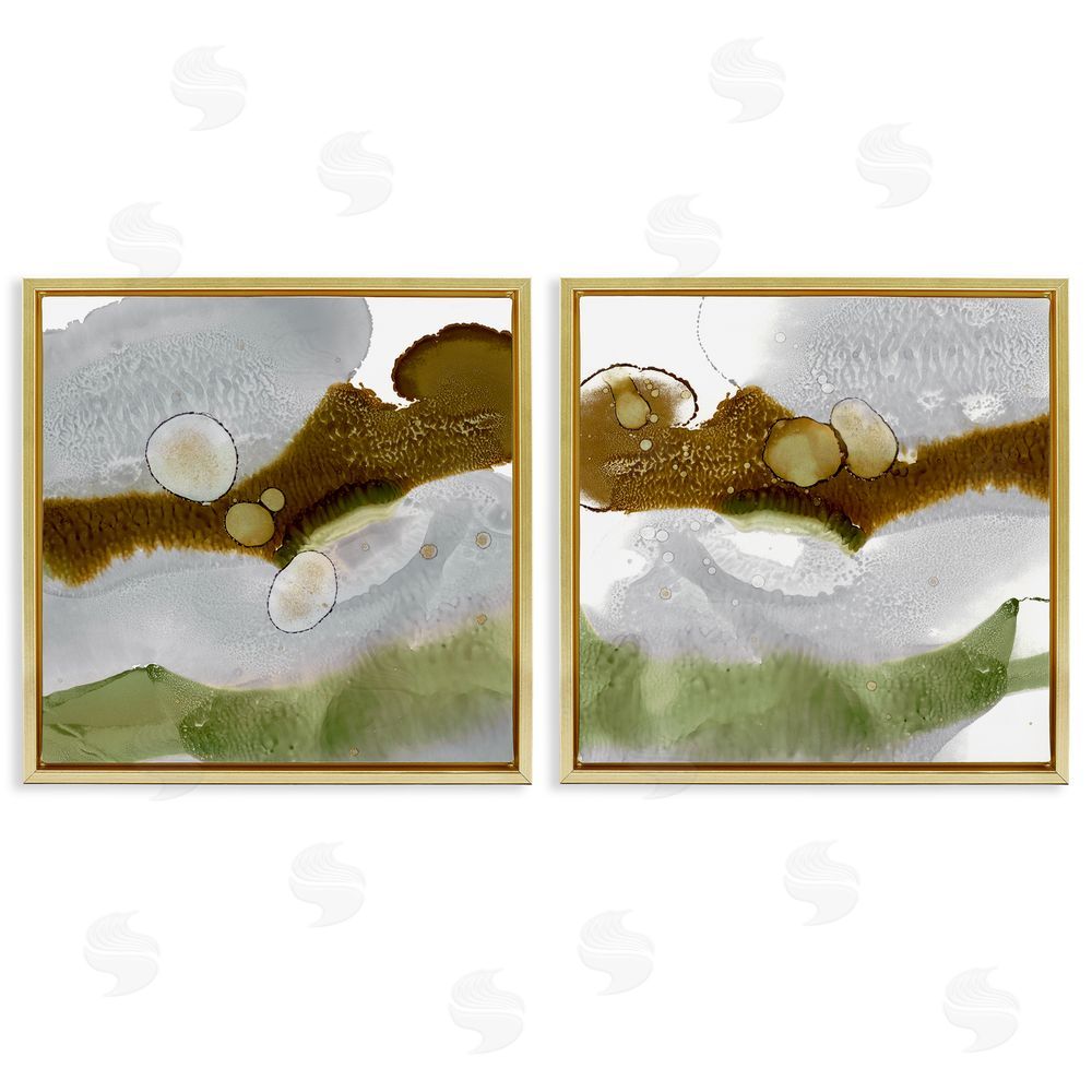 Ethan Harper Gold Green Liquid Abstract Paintings Gold Floating Frame Canvas Wall Art Print