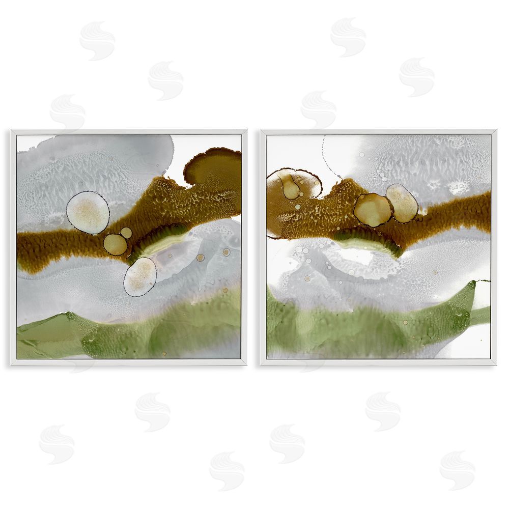 Ethan Harper Gold Green Liquid Abstract Paintings White Framed Giclee Wall Art Print