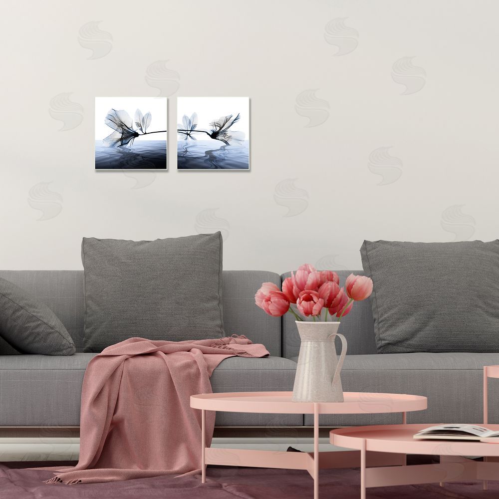 Albert Koetsier Contrast Black & Blue Flower Water Designs Canvas Wall Art Print in Room