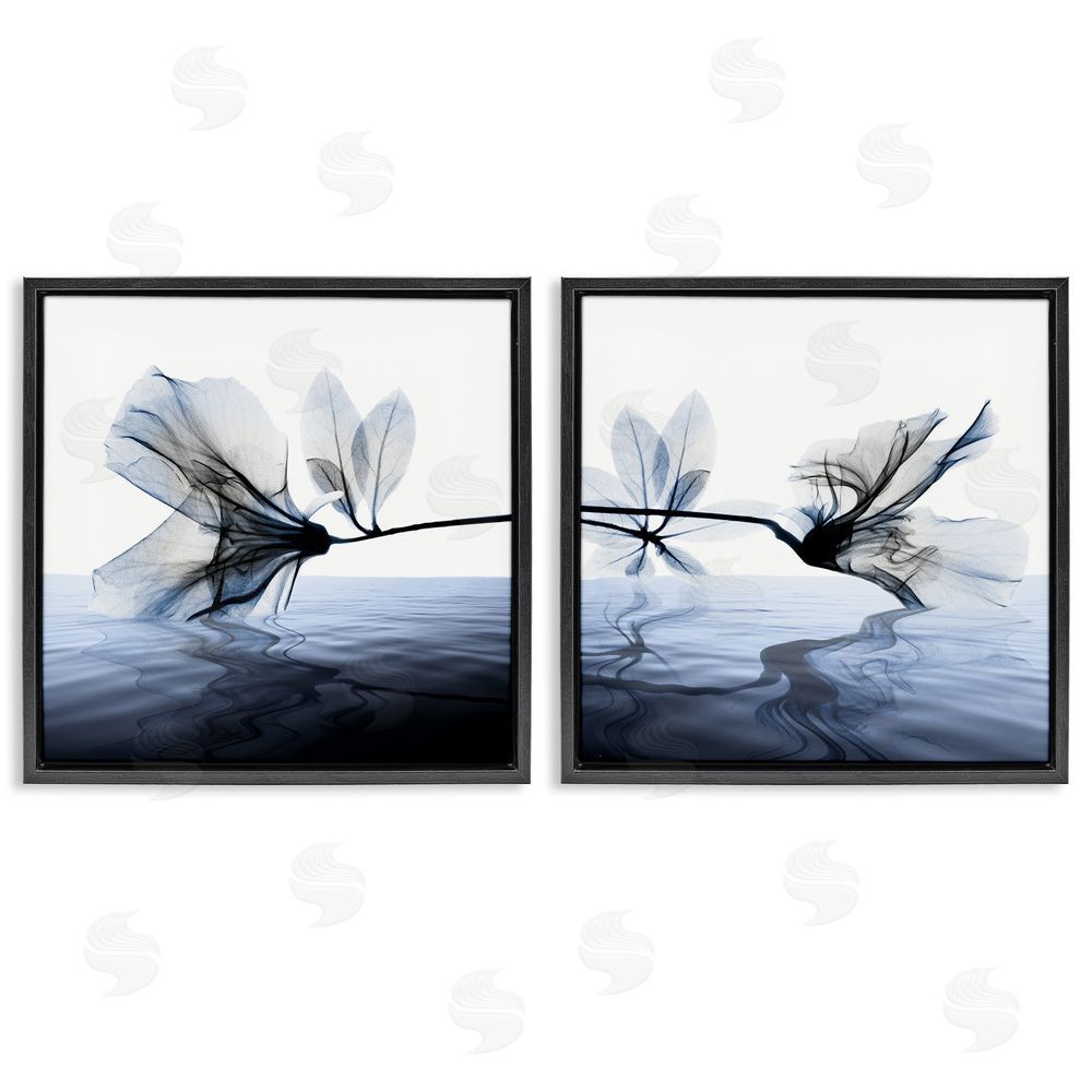 Albert Koetsier Contrast Black & Blue Flower Water Designs Black Floating Frame Canvas Wall Art Print