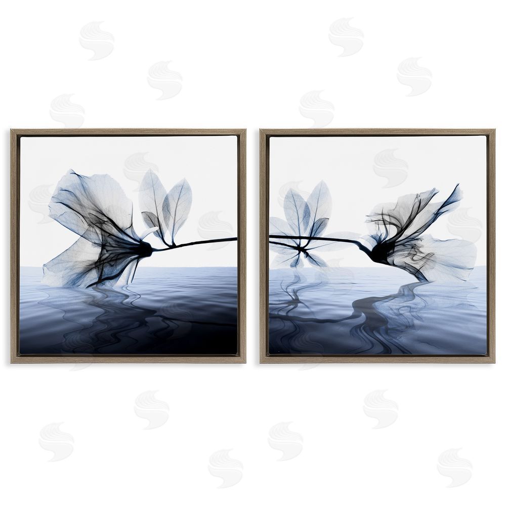 Albert Koetsier Contrast Black & Blue Flower Water Designs Brown Floating Frame Canvas Wall Art Print