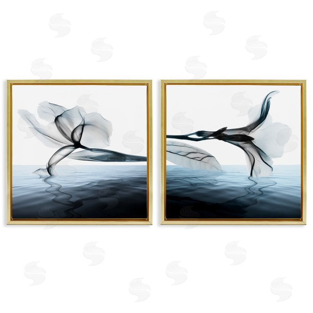 Albert Koetsier Contrast Black & Blue Blooms Gold Floating Frame Canvas Wall Art Print