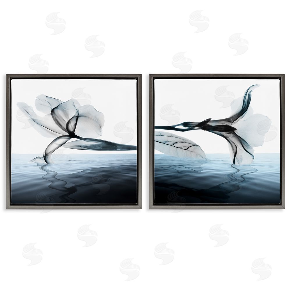 Albert Koetsier Contrast Black & Blue Blooms Gray Floating Frame Canvas Wall Art Print