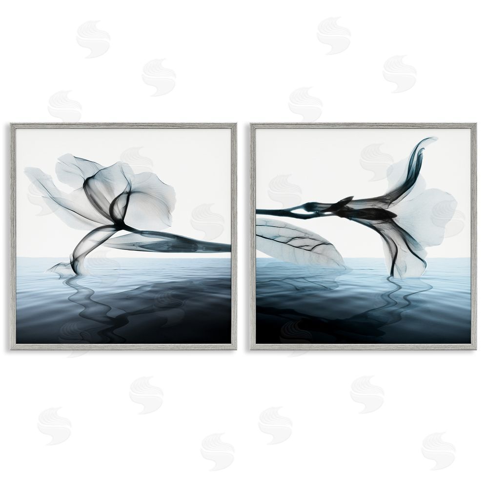 Albert Koetsier Contrast Black & Blue Blooms Gray Framed Giclee Wall Art Print