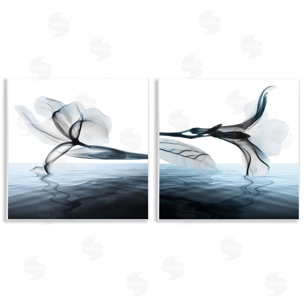 Albert Koetsier Contrast Black & Blue Blooms Wooden Wall Plaque Art Print