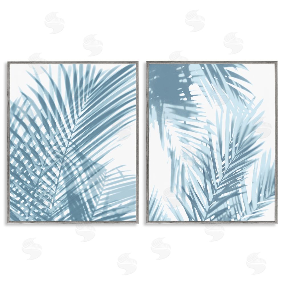 C Brand Studios Blue Ferns Abstract Light Designs Gray Framed Giclee Wall Art Print