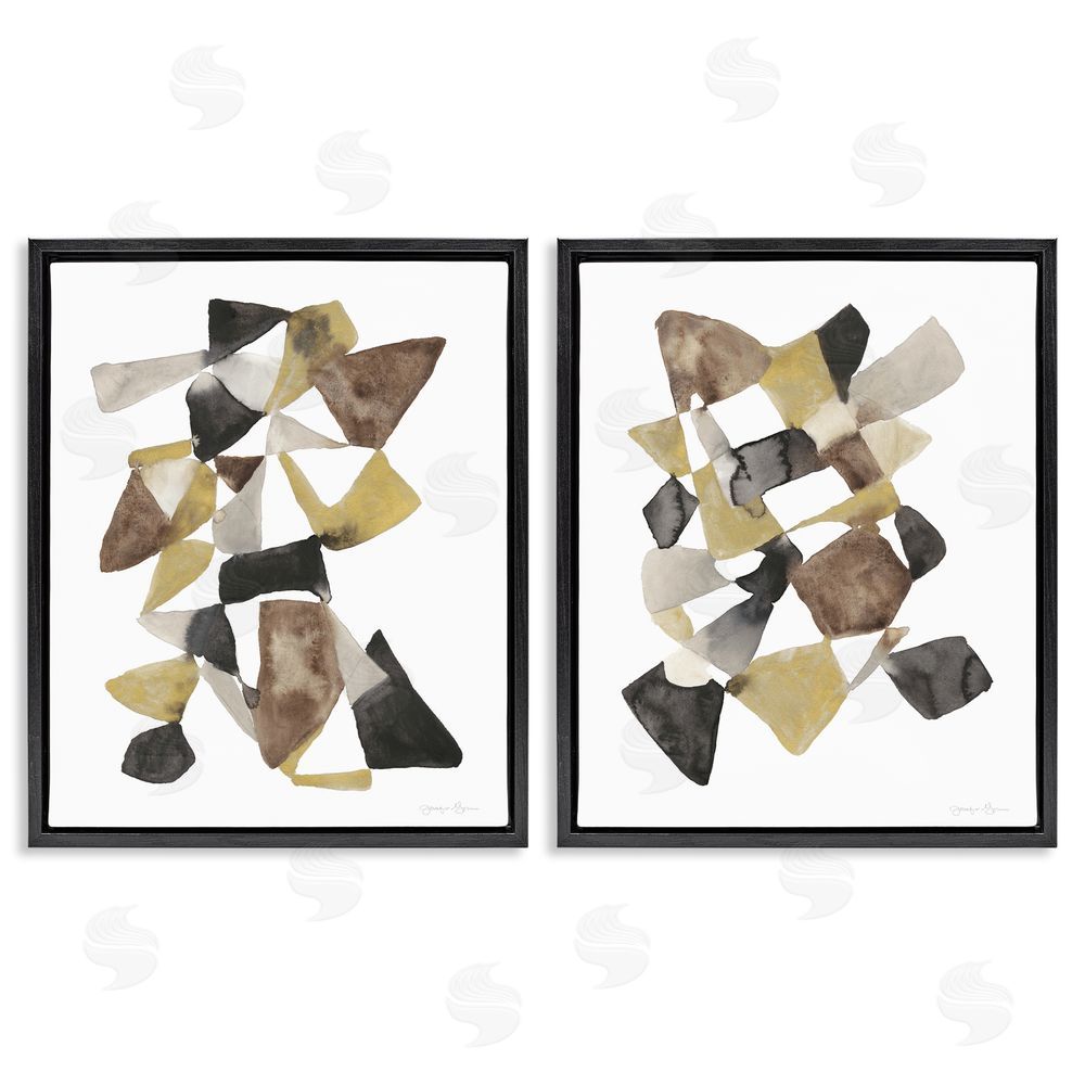 Jennifer Goldberger Abstract Black Gold Brown Shape Design Black Floating Frame Canvas Wall Art Print