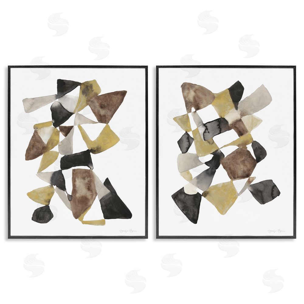 Jennifer Goldberger Abstract Black Gold Brown Shape Design Black Framed Giclee Wall Art Print