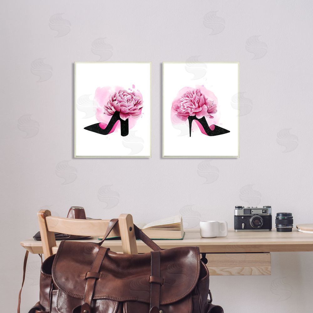 Grace Popp Flower Heel Pink Black Glam Fashion Canvas Wall Art Print in Room
