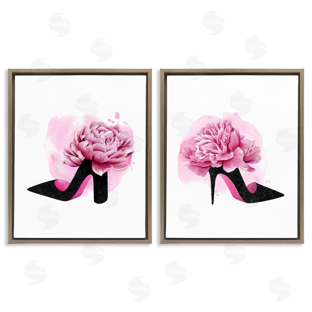 Grace Popp Flower Heel Pink Black Glam Fashion Brown Floating Frame Canvas Wall Art Print