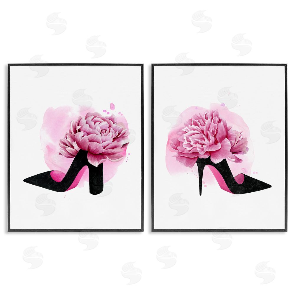 Grace Popp Flower Heel Pink Black Glam Fashion Black Framed Giclee Wall Art Print
