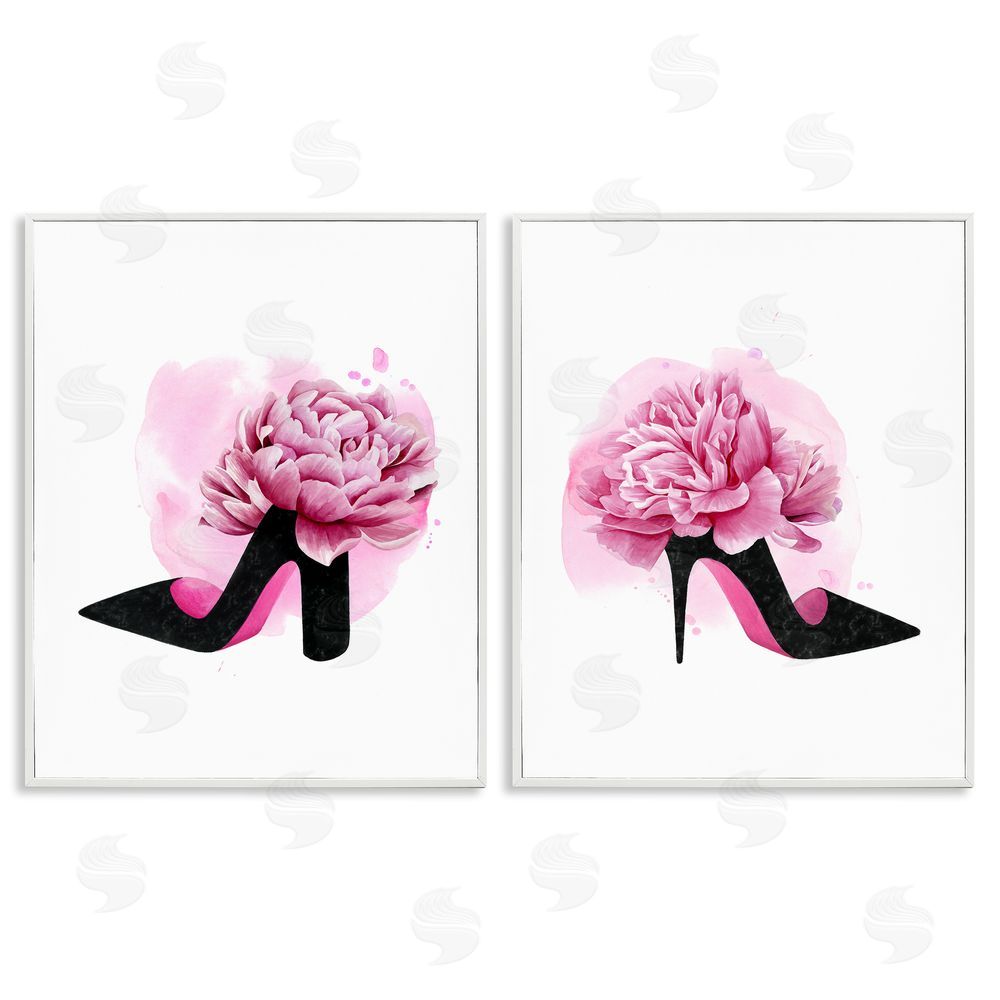 Grace Popp Flower Heel Pink Black Glam Fashion White Framed Giclee Wall Art Print