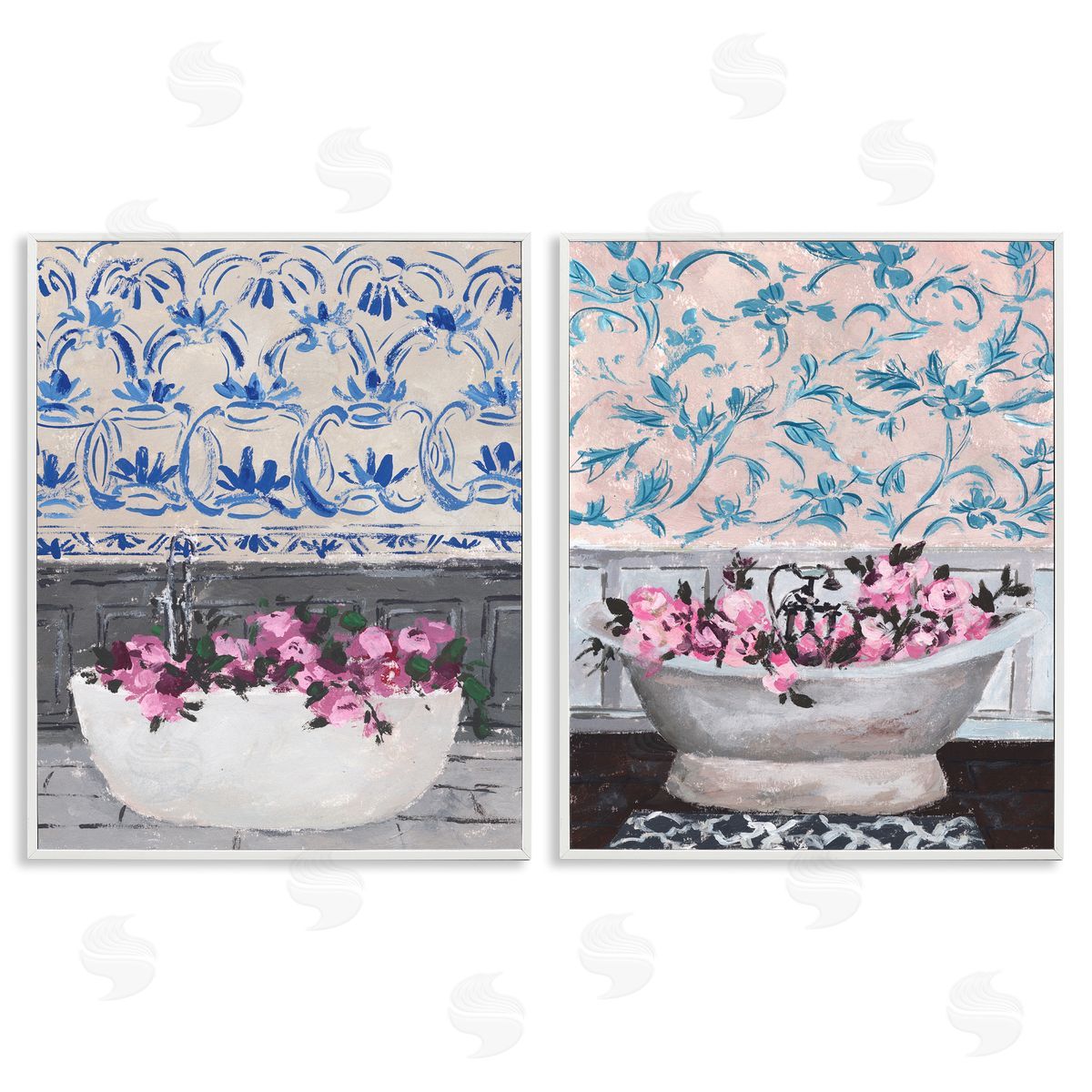 Flowers In Bath Tub Interior Design White Frame Print Wall Art, Home Decor by Melissa Wang