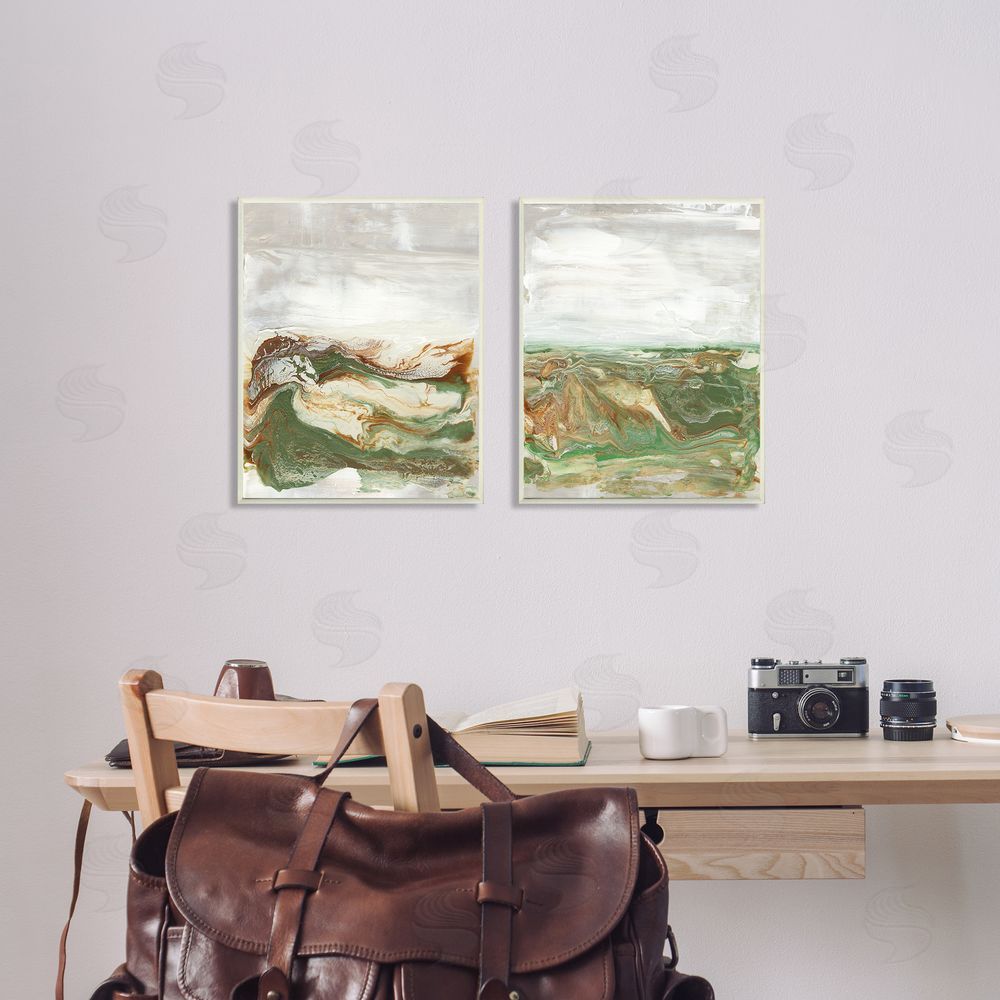 Lila Bramma Abstract Paint Fluid Green Brown Design Canvas Wall Art Print in Room