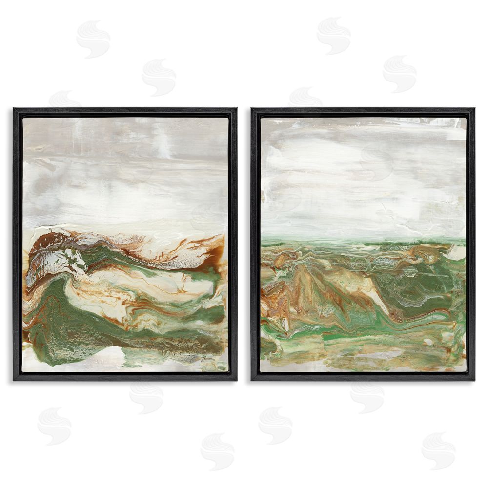 Lila Bramma Abstract Paint Fluid Green Brown Design Black Floating Frame Canvas Wall Art Print