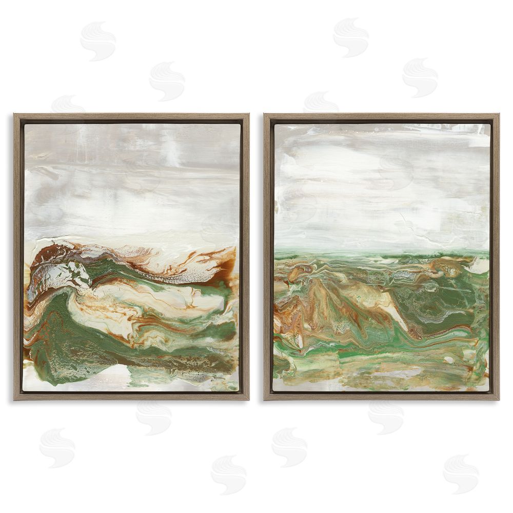 Lila Bramma Abstract Paint Fluid Green Brown Design Brown Floating Frame Canvas Wall Art Print