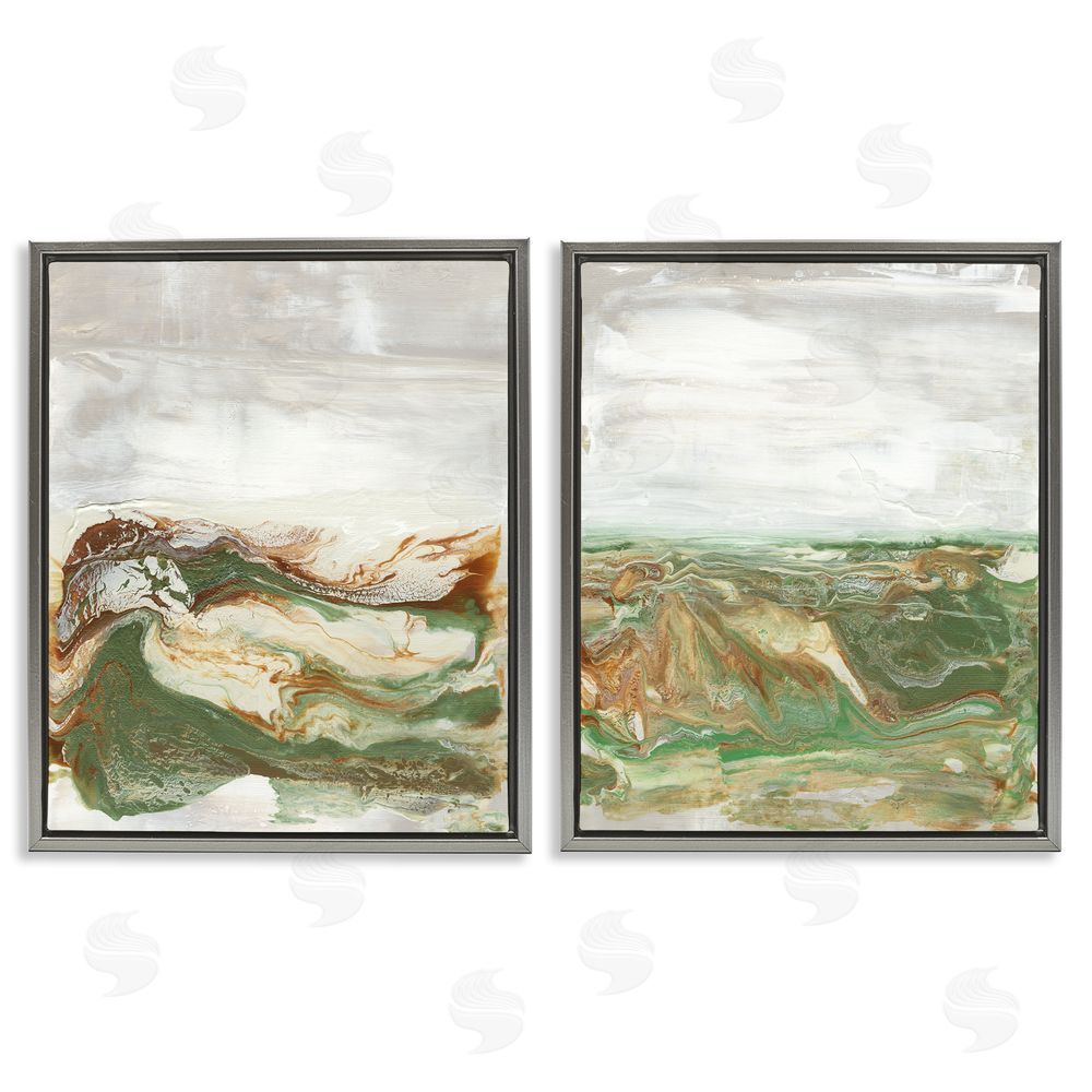Lila Bramma Abstract Paint Fluid Green Brown Design Gray Floating Frame Canvas Wall Art Print