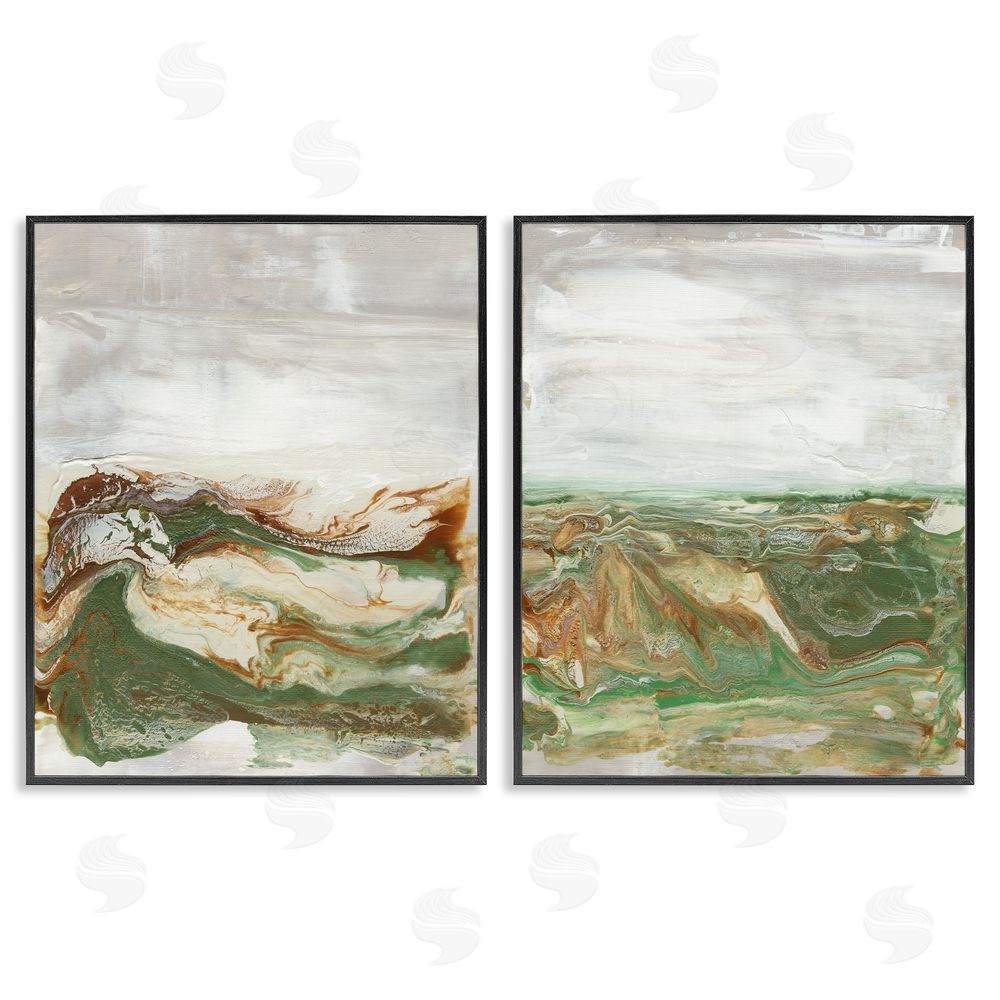 Lila Bramma Abstract Paint Fluid Green Brown Design Black Framed Giclee Wall Art Print