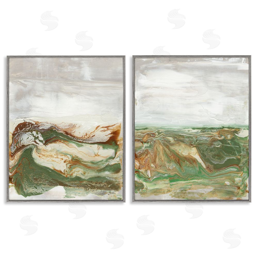 Lila Bramma Abstract Paint Fluid Green Brown Design Gray Framed Giclee Wall Art Print