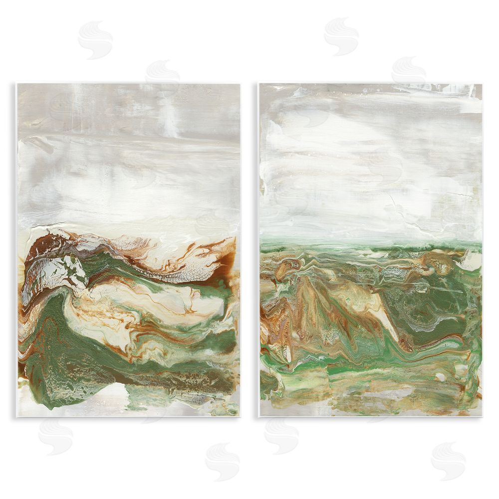 Lila Bramma Abstract Paint Fluid Green Brown Design Wooden Wall Plaque Art Print