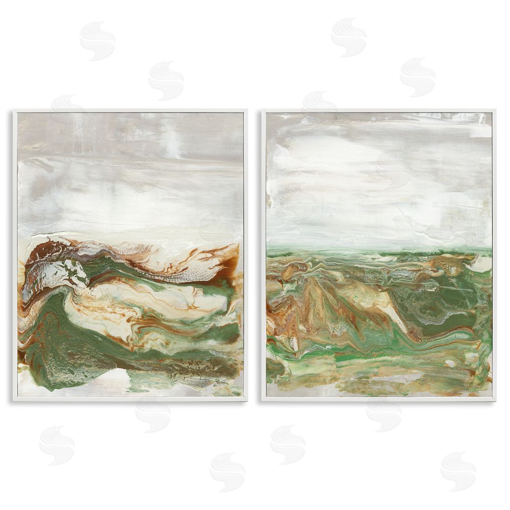 Lila Bramma Abstract Paint Fluid Green Brown Design White Framed Giclee Wall Art Print