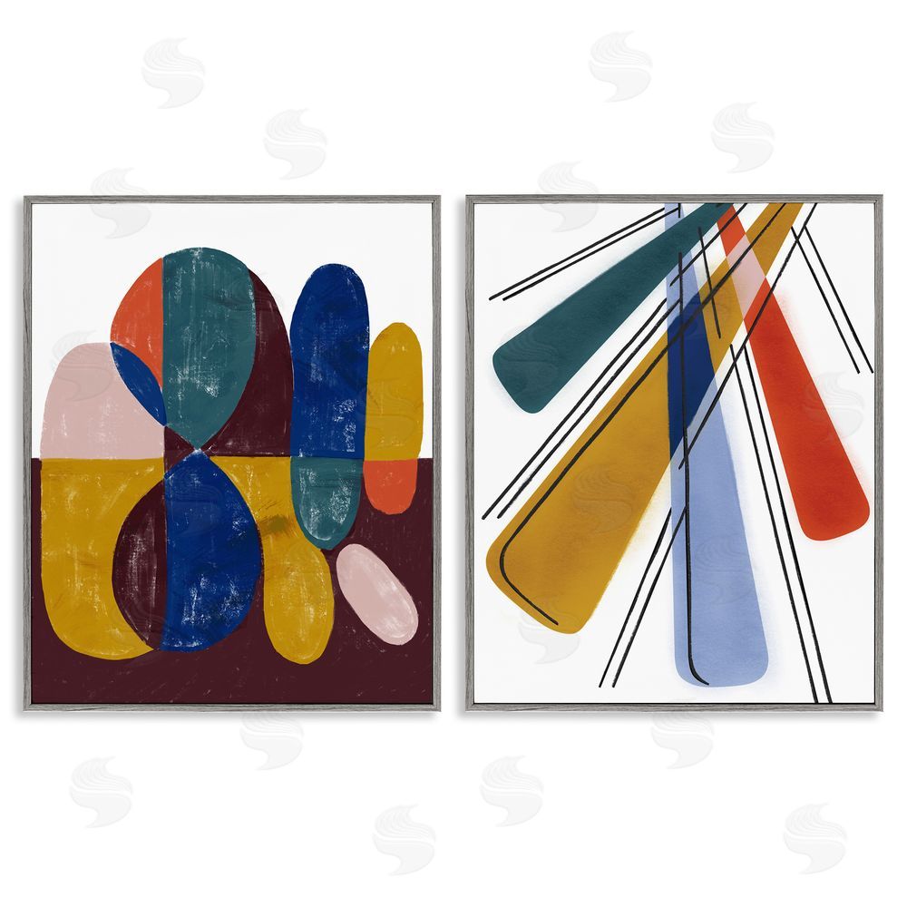 Stupell Studio Abstract Round Geometric Shapes Gray Framed Giclee Wall Art Print