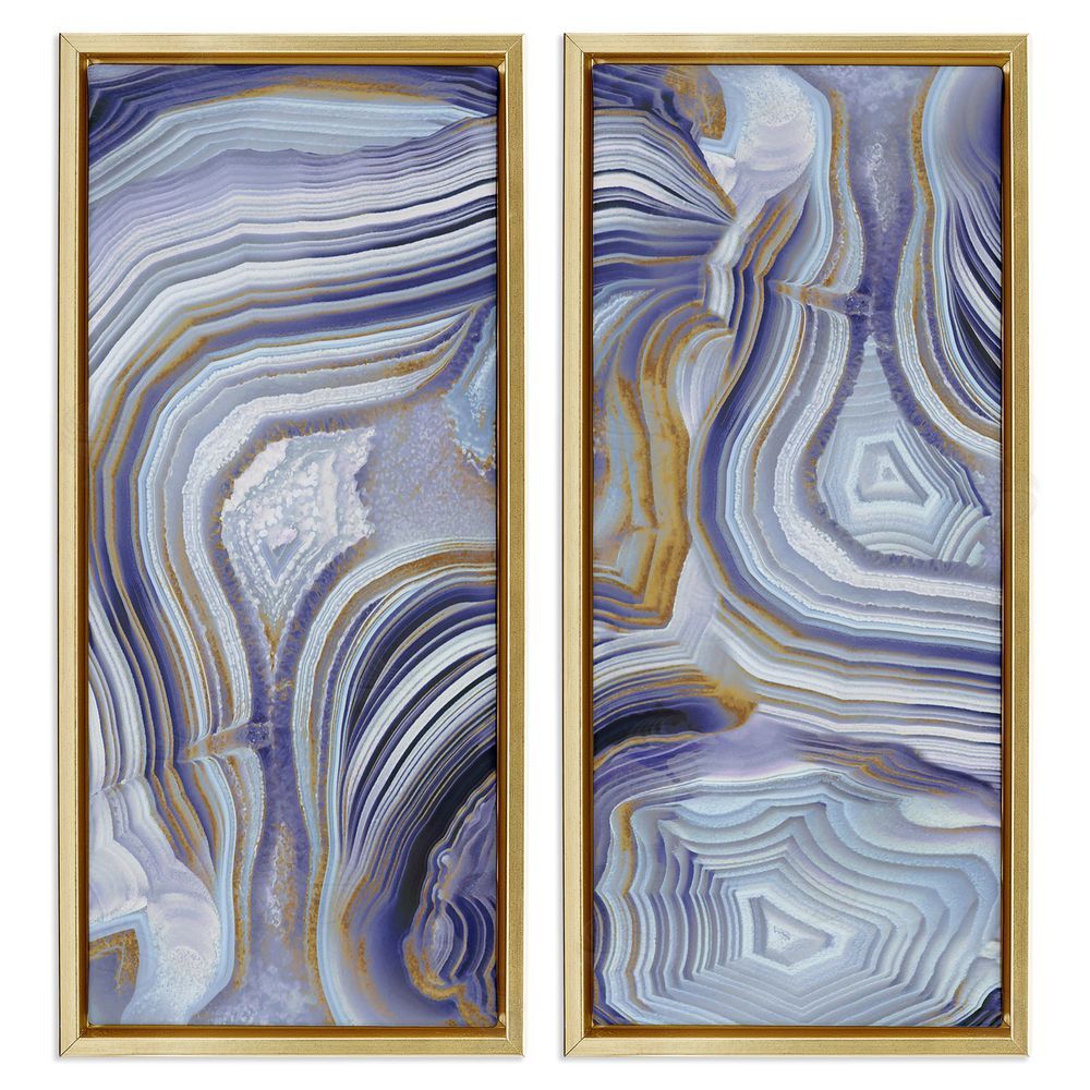 Danielle Carson Agate Crystal Pattern Gold Purple Abstract Gold Floating Frame Canvas Wall Art Print