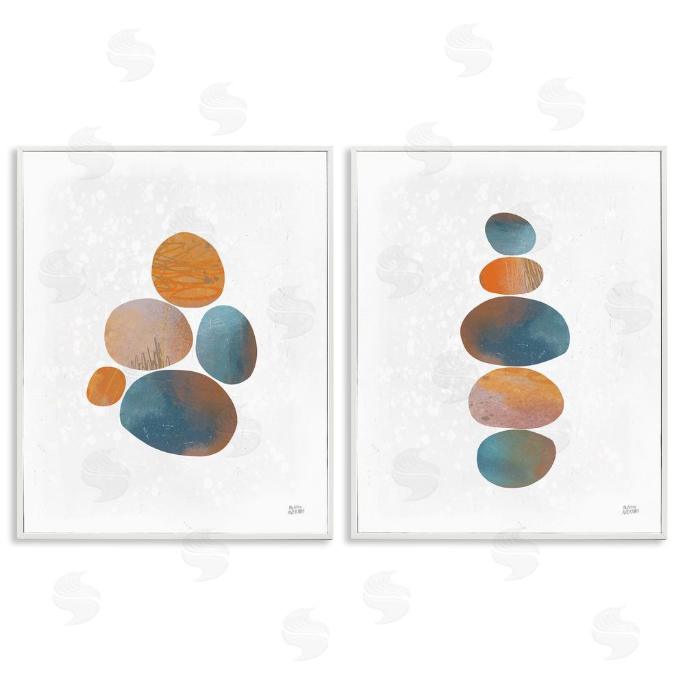 Melissa Averinos Abstract Patterned Stones Organic White Framed Giclee Wall Art Print