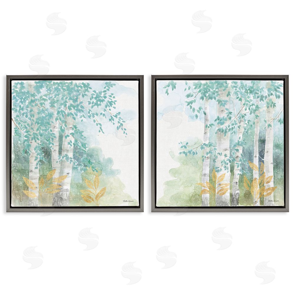 Beth Grove Birch Tree Forest Tranquil Watercolor Gray Floating Frame Canvas Wall Art Print