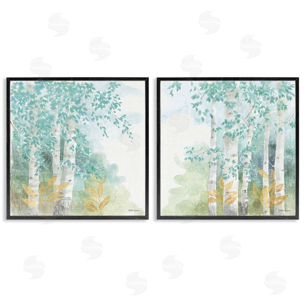 Beth Grove Birch Tree Forest Tranquil Watercolor Black Framed Giclee Wall Art Print