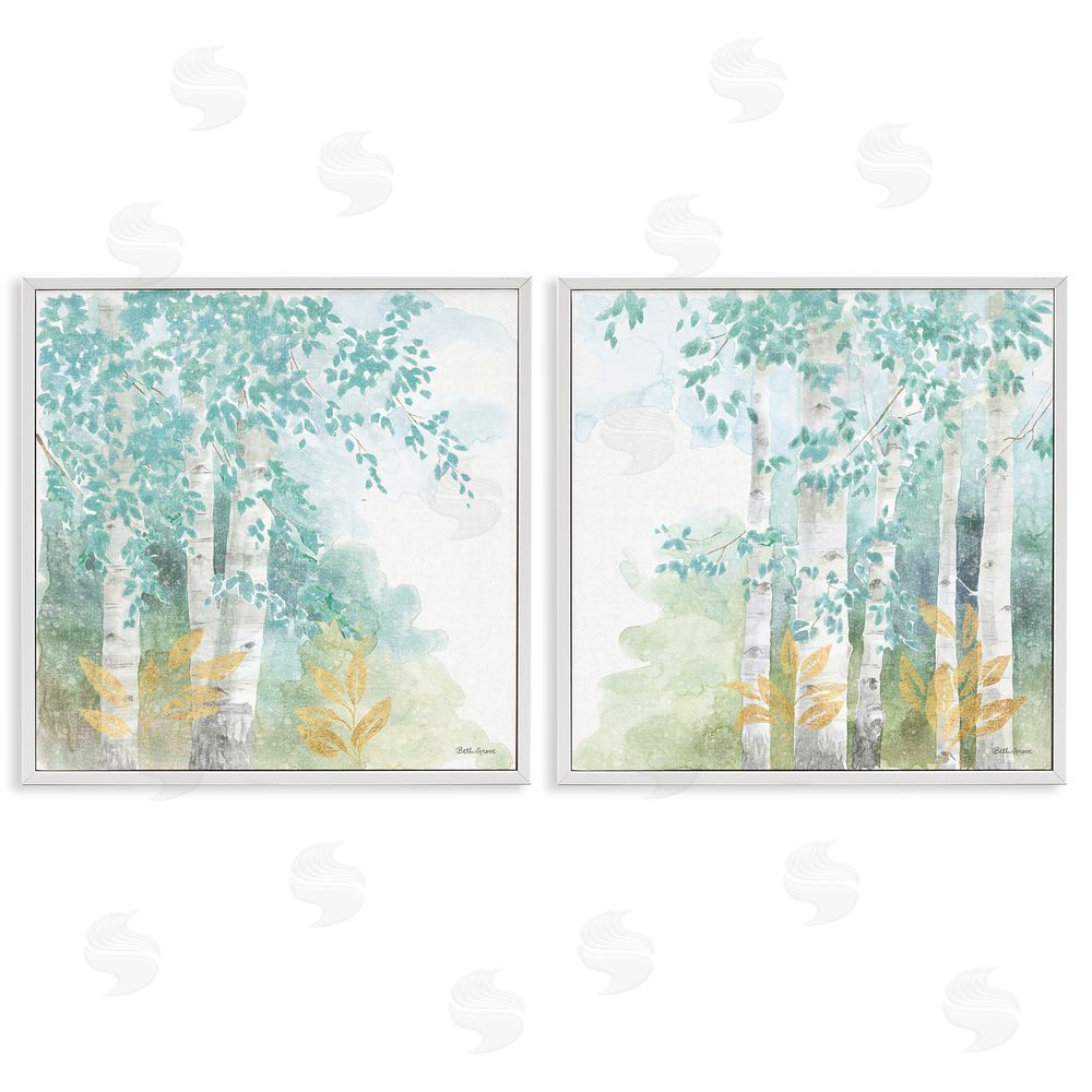 Beth Grove Birch Tree Forest Tranquil Watercolor White Framed Giclee Wall Art Print