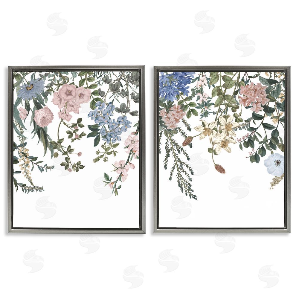 Wild Apple Portfolio Vintage Flower Vines Hanging Floral Gray Floating Frame Canvas Wall Art Print