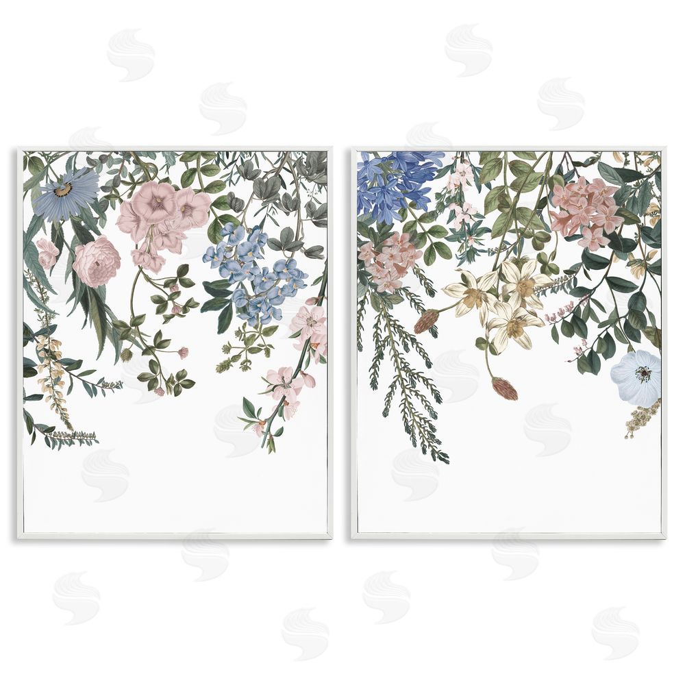 Wild Apple Portfolio Vintage Flower Vines Hanging Floral White Framed Giclee Wall Art Print